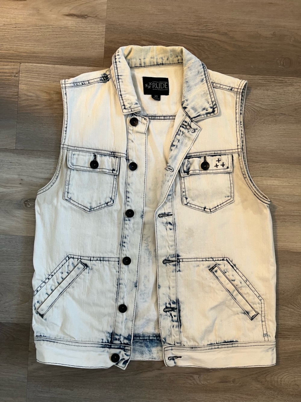 XXX RUDE White Bleach-Effect Vintage Denim Vest